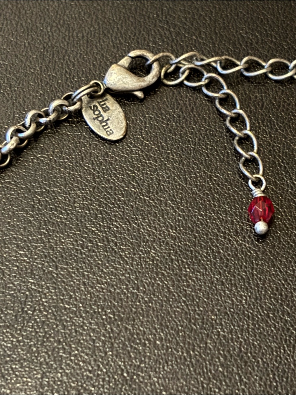 Lia Sophia Silver-Tone Heart Charm Necklace with Ruby Beads - Picture 3 of 4